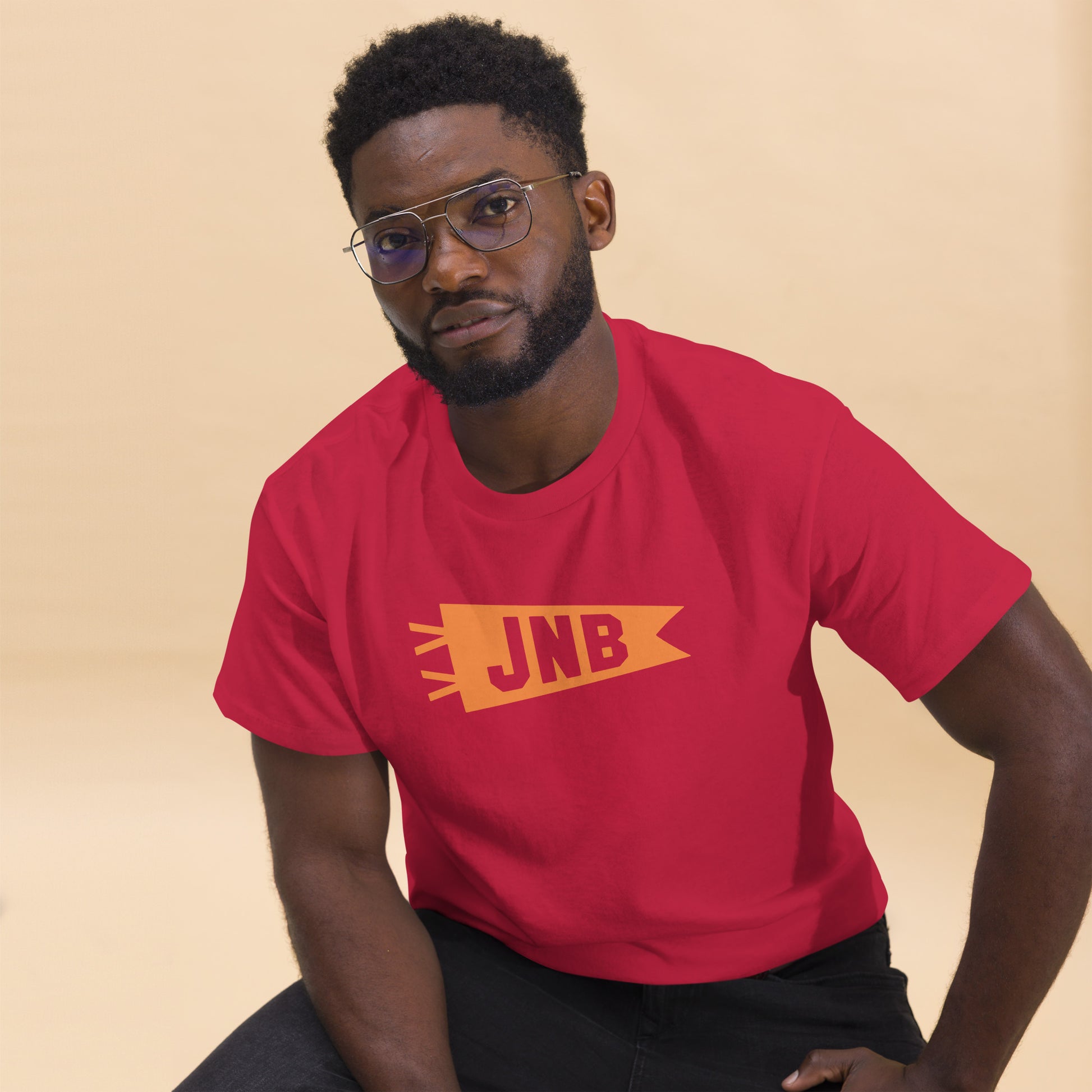 Airport Code Men's T-Shirt - Orange Graphic • JNB Johannesburg • YHM Designs - Image 08