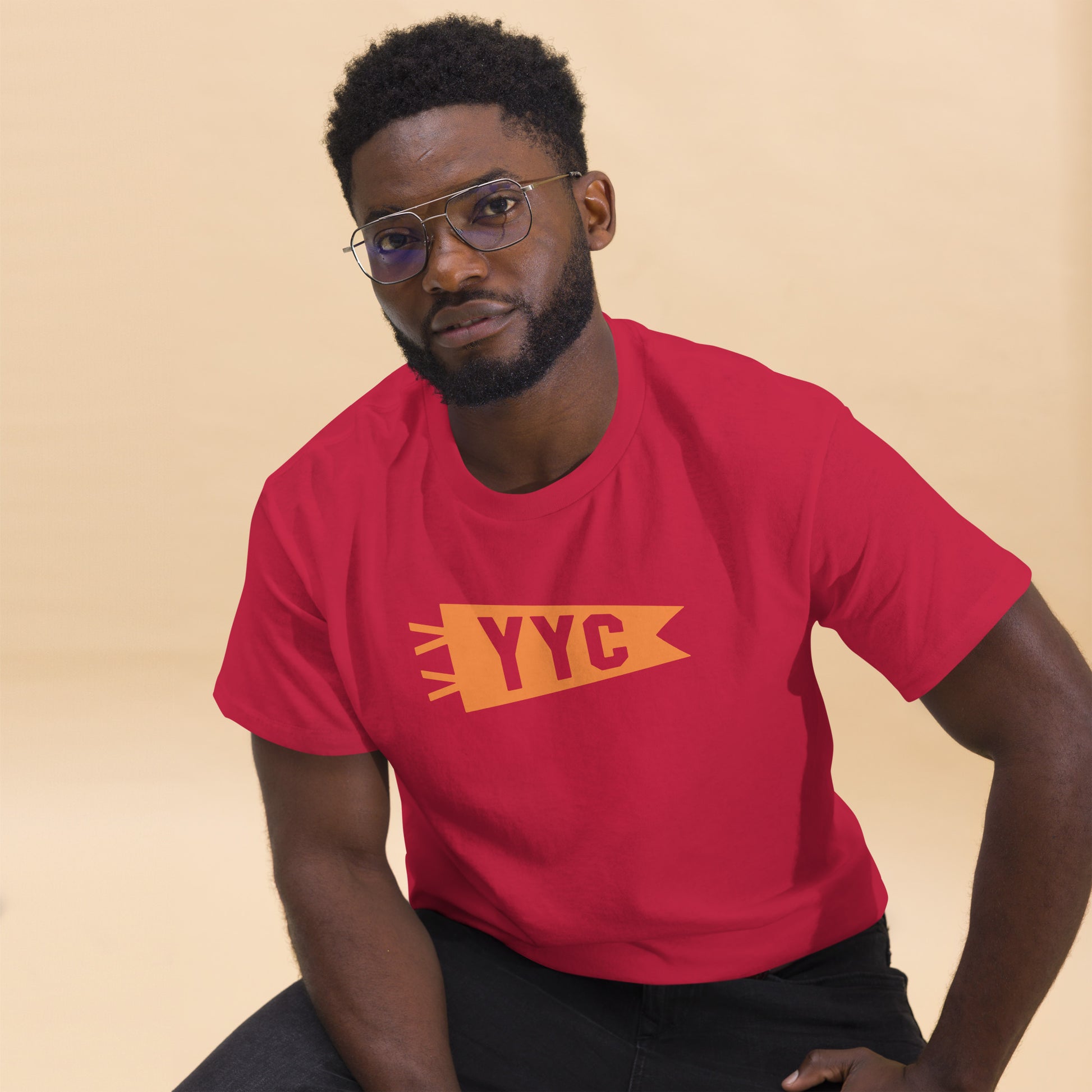 Airport Code Men's T-Shirt - Orange Graphic • YYC Calgary • YHM Designs - Image 08