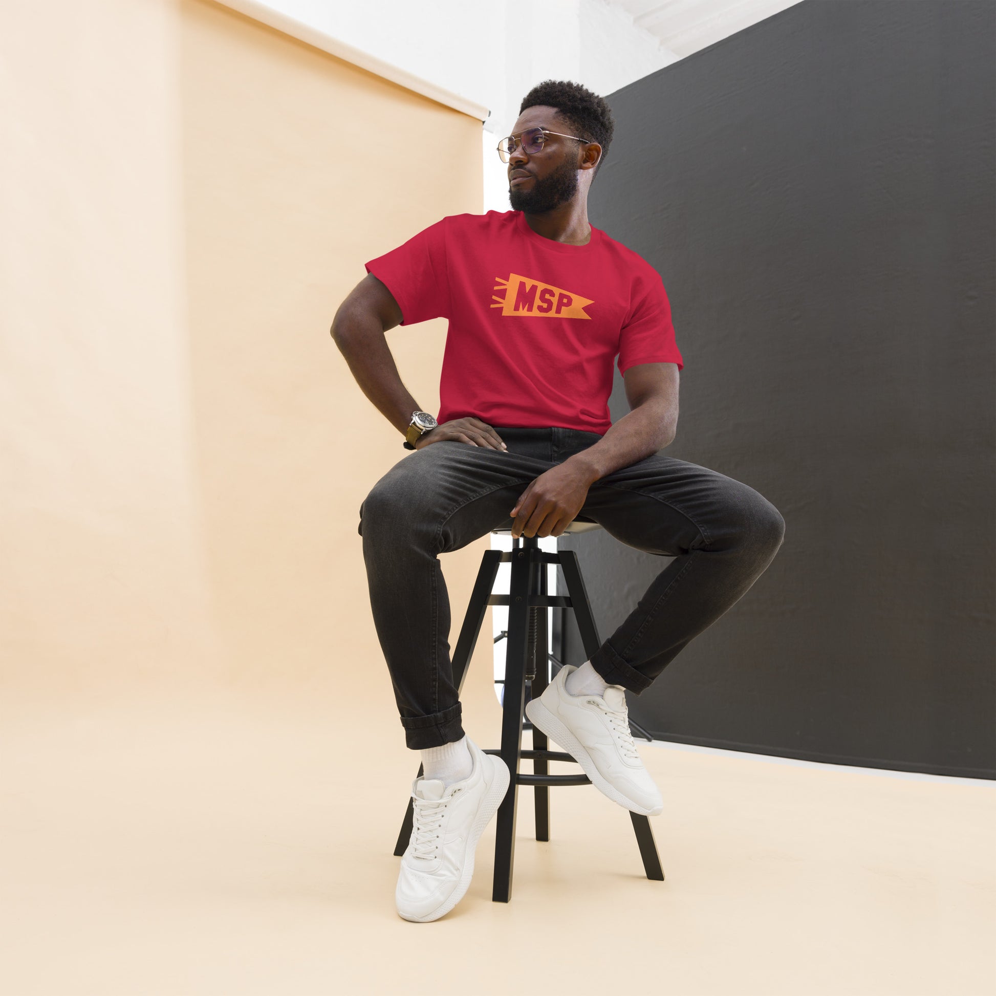 Airport Code Men's T-Shirt - Orange Graphic • MSP Minneapolis • YHM Designs - Image 10