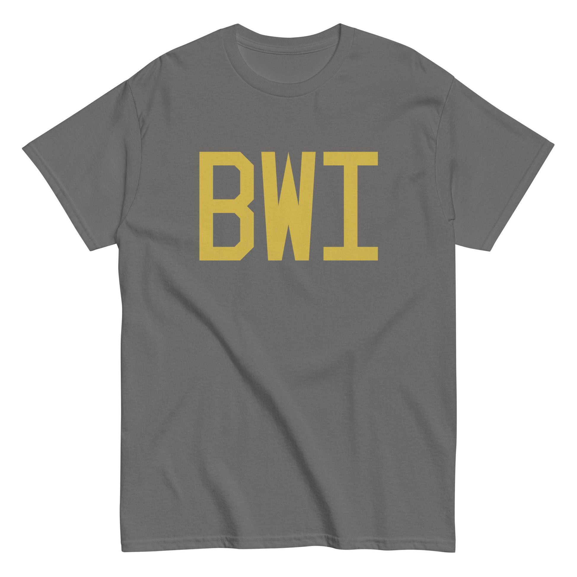 BWI Baltimore Men's T-Shirt • Air Force Lettering in Old Gold • YHM Designs - Image 01