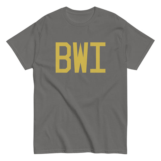 Aviation Enthusiast Men's Tee - Old Gold Graphic • BWI Baltimore • YHM Designs - Image 01