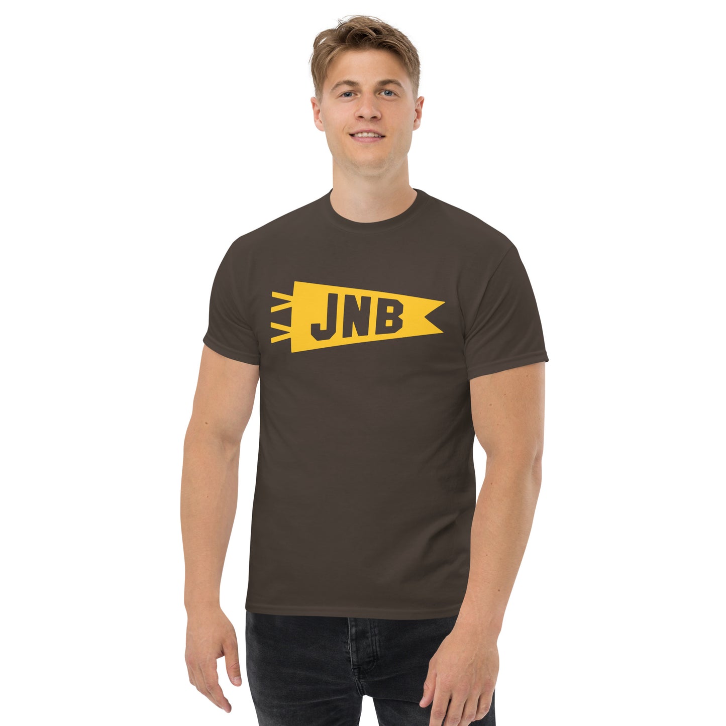 Airport Code Men's T-Shirt - Yellow Graphic • JNB Johannesburg • YHM Designs - Image 03