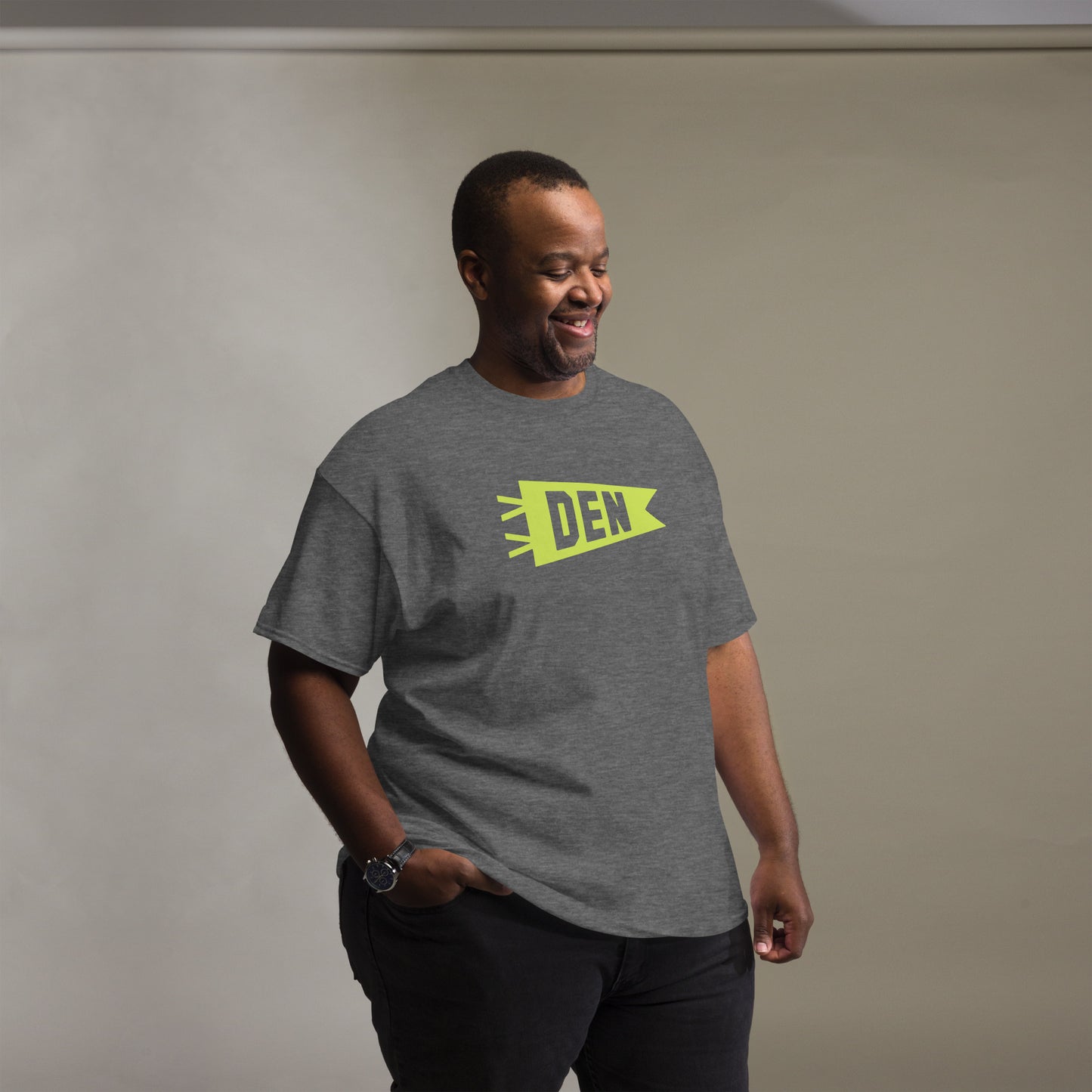 Airport Code Men's T-Shirt - Green Graphic • DEN Denver • YHM Designs - Image 09