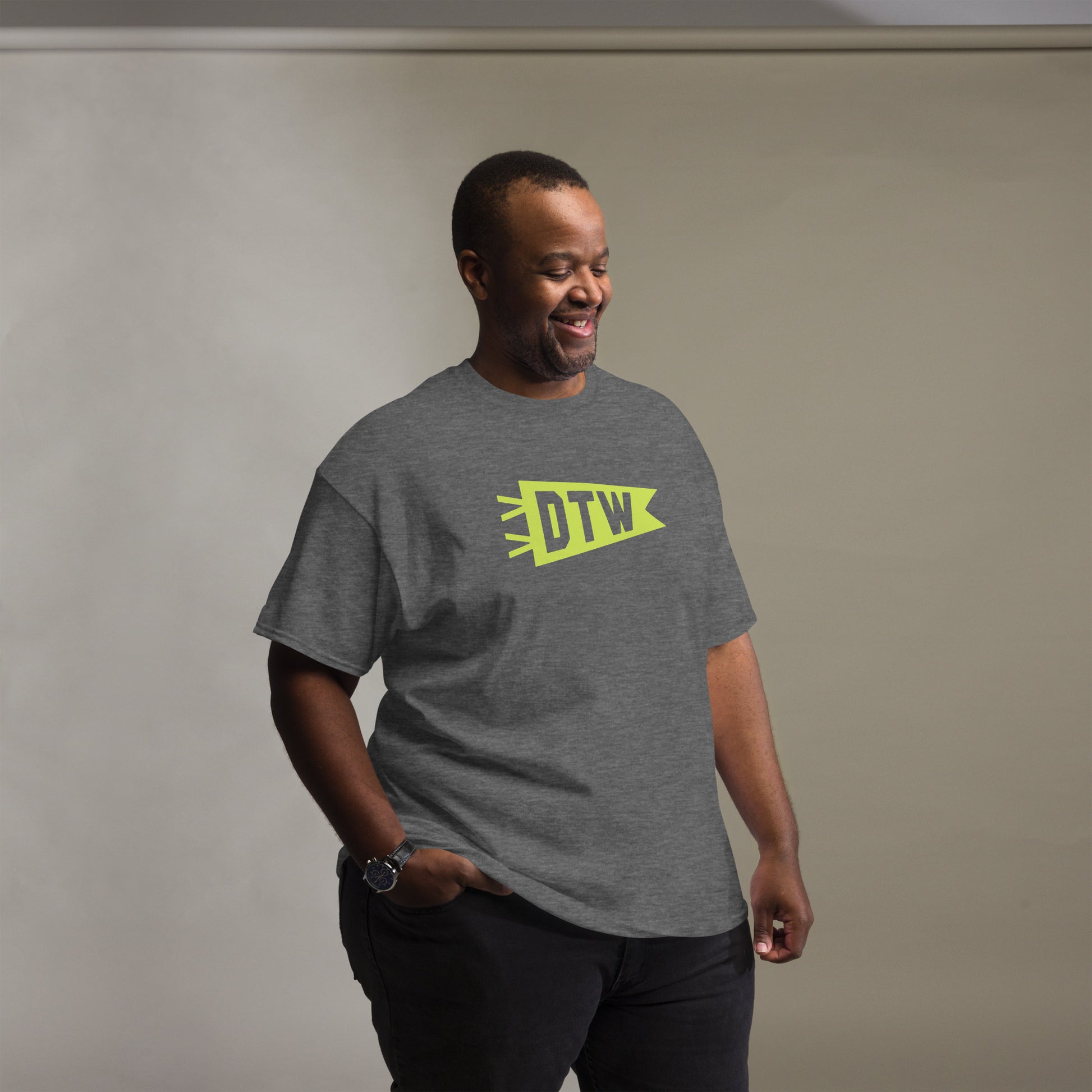 Airport Code Men's T-Shirt - Green Graphic • DTW Detroit • YHM Designs - Image 09