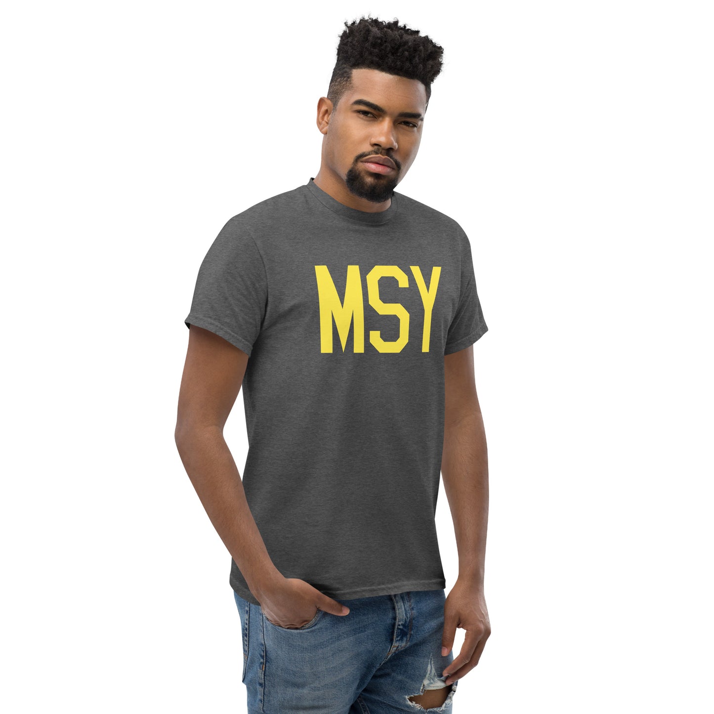 Aviation-Theme Men's T-Shirt - Yellow Graphic • MSY New Orleans • YHM Designs - Image 08