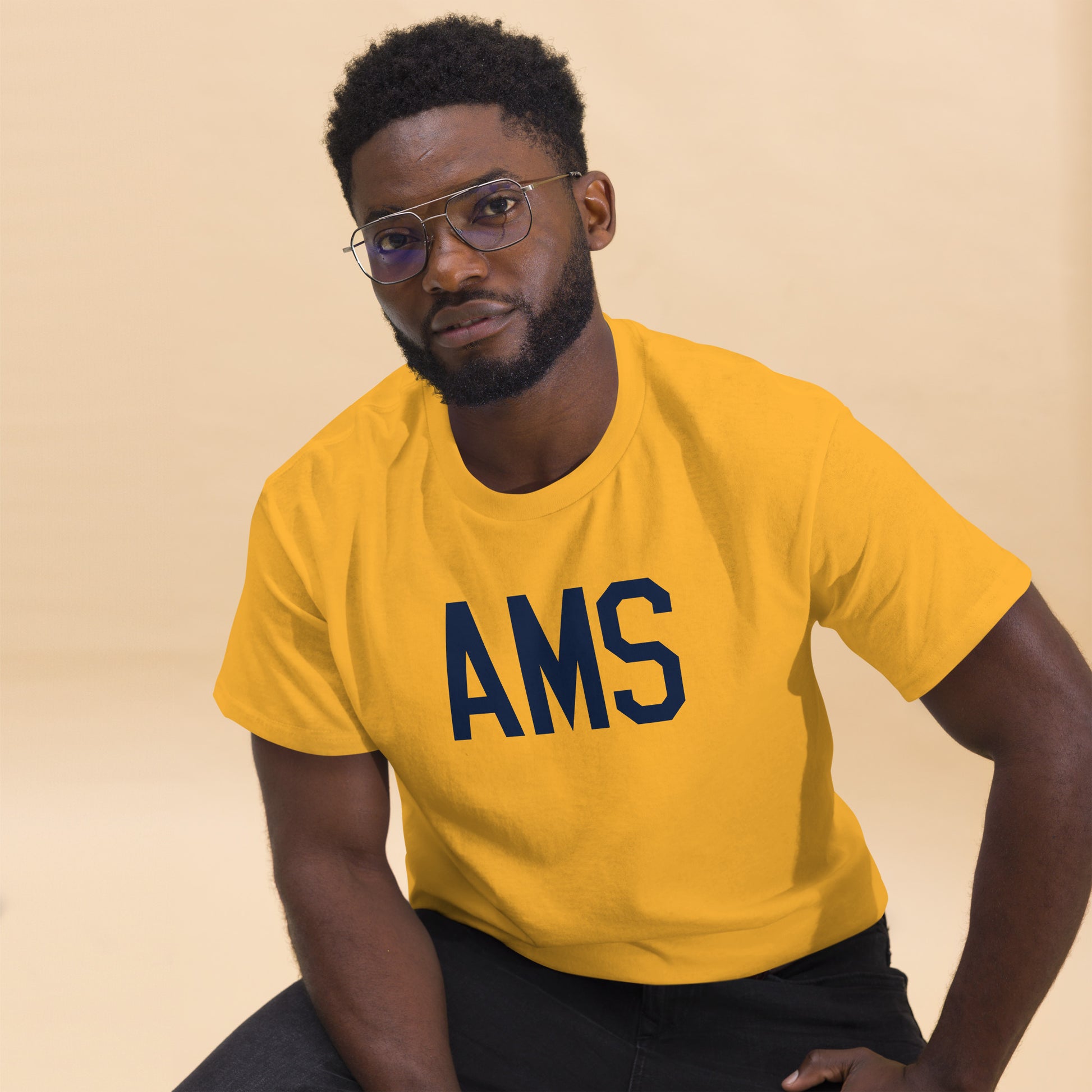 Aviation-Theme Men's T-Shirt - Navy Blue Graphic • AMS Amsterdam • YHM Designs - Image 03