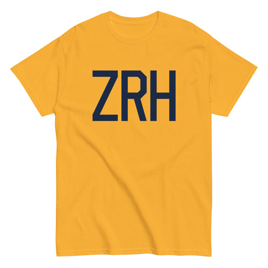 Aviation-Theme Men's T-Shirt - Navy Blue Graphic • ZRH Zurich • YHM Designs - Image 01