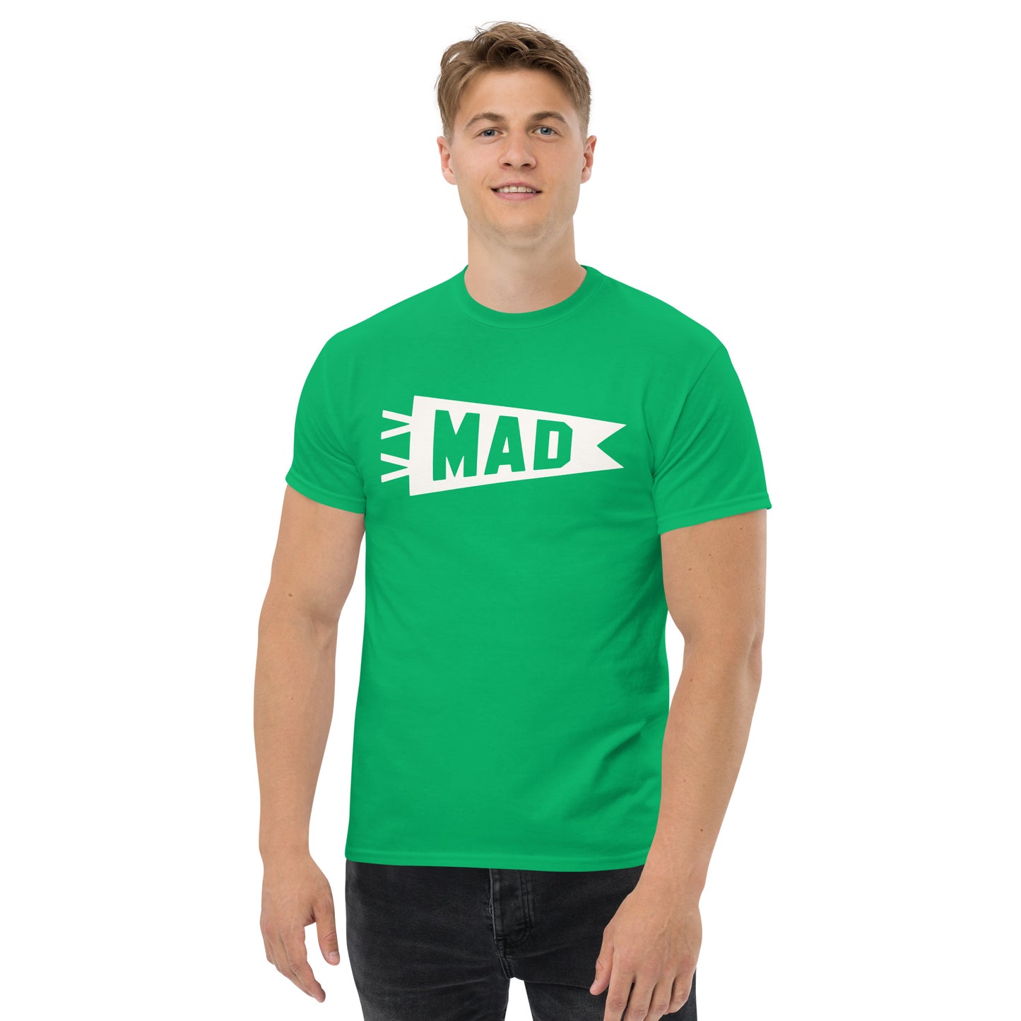 Airport Code Men's T-Shirt - White Graphic • MAD Madrid • YHM Designs - Image 03