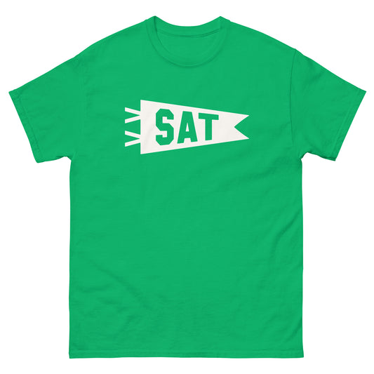 Airport Code Men's T-Shirt - White Graphic • SAT San Antonio • YHM Designs - Image 01