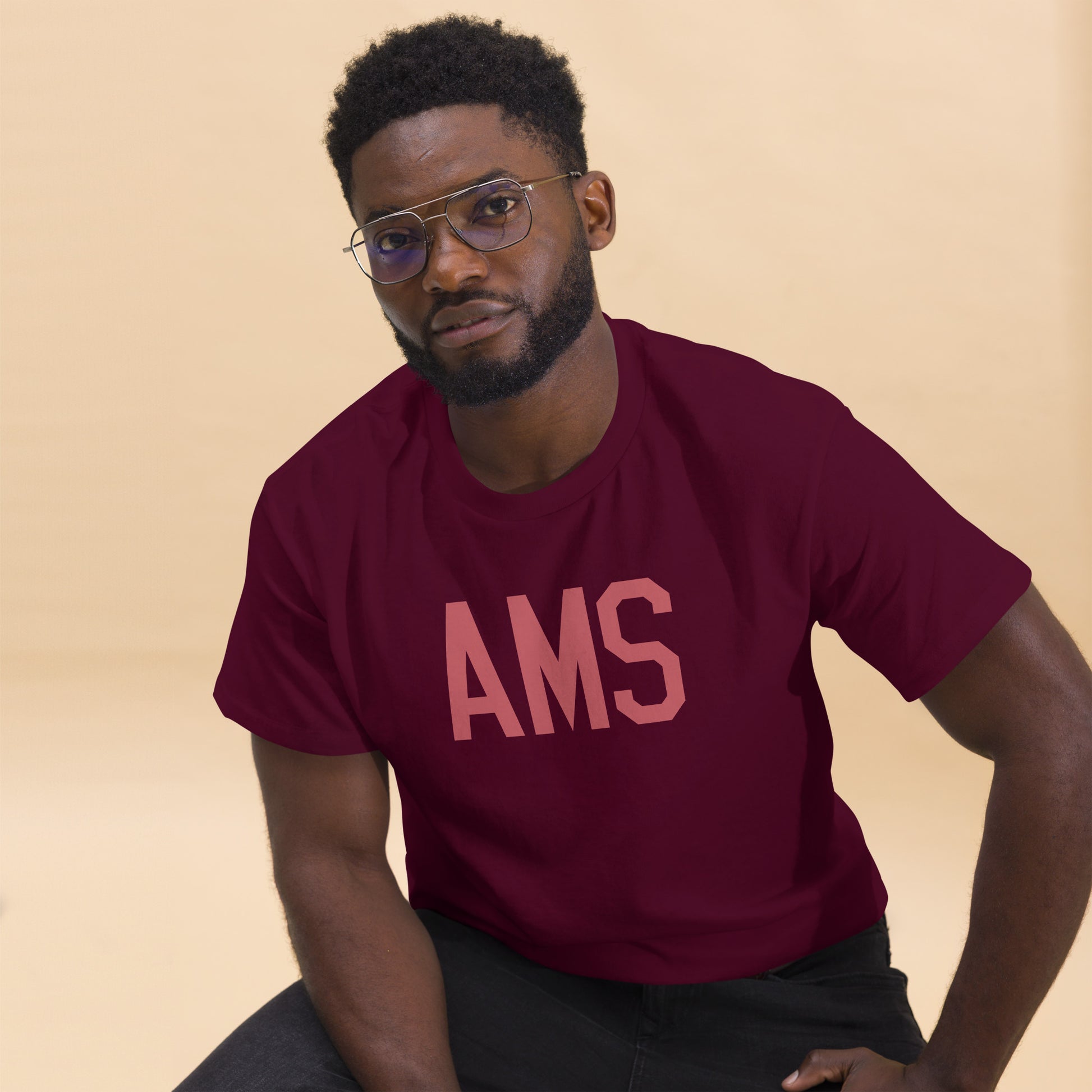 Aviation Enthusiast Men's Tee - Deep Pink Graphic • AMS Amsterdam • YHM Designs - Image 03