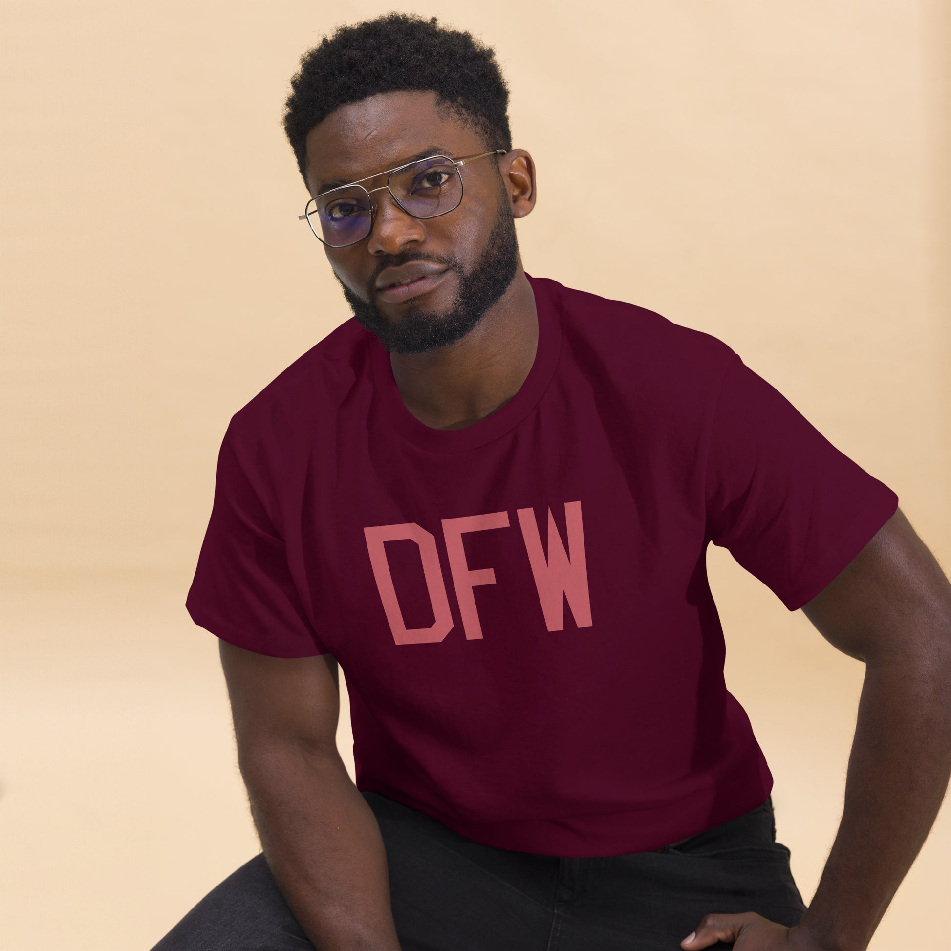 Aviation Enthusiast Men's Tee - Deep Pink Graphic • DFW Dallas • YHM Designs - Image 03