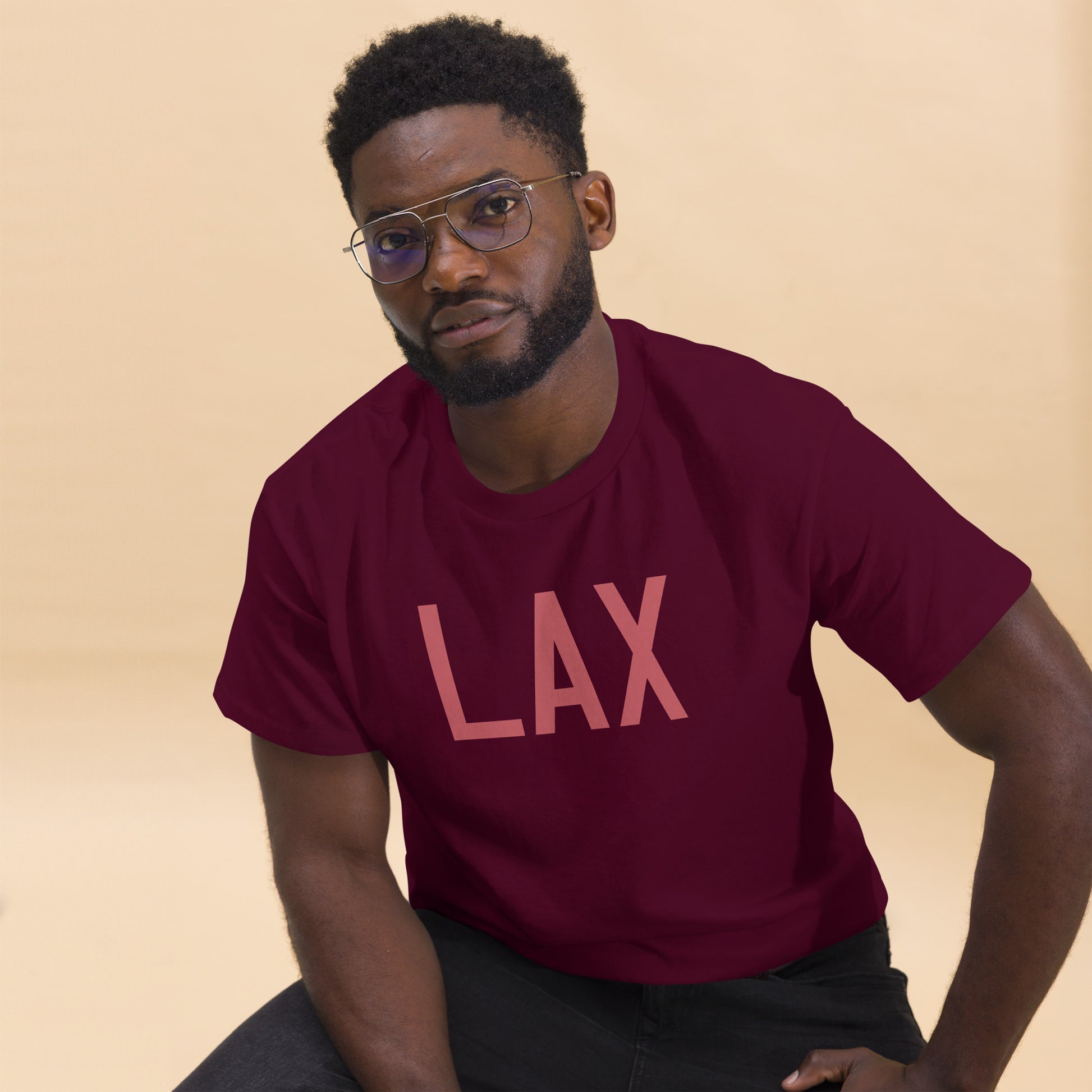 Aviation Enthusiast Men's Tee - Deep Pink Graphic • LAX Los Angeles • YHM Designs - Image 03