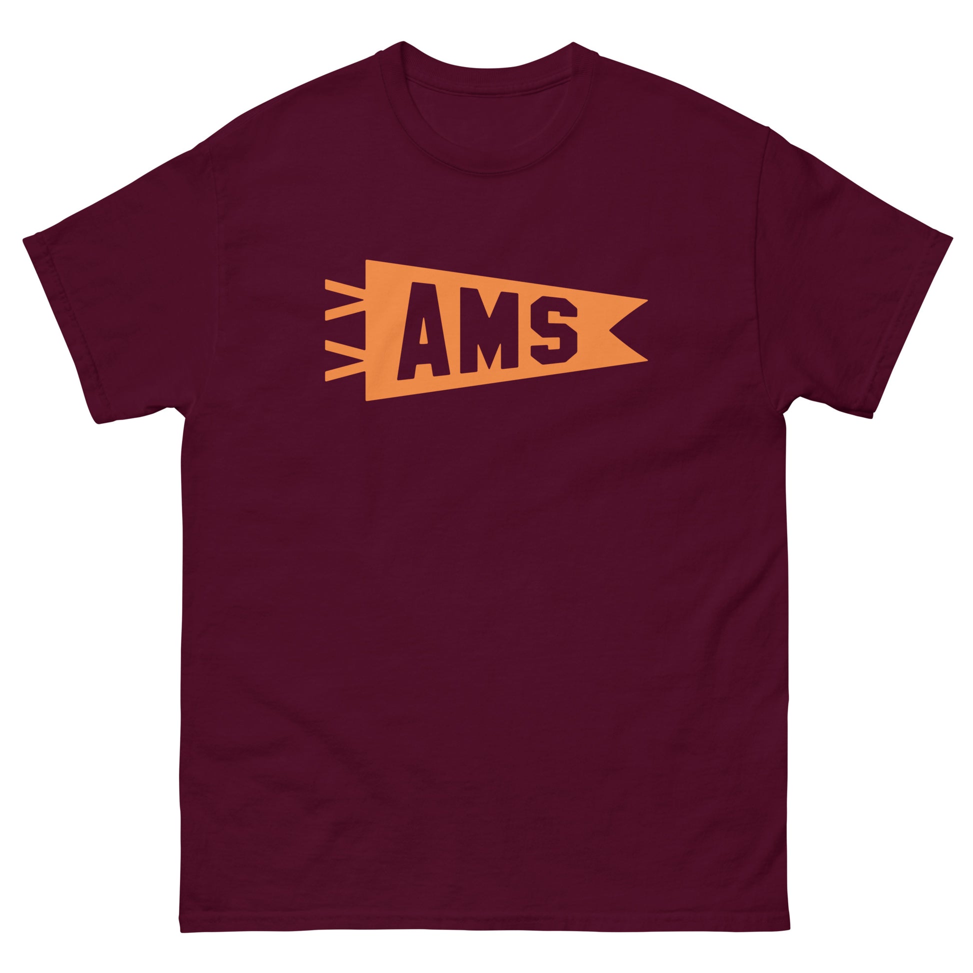 Airport Code Men's T-Shirt - Orange Graphic • AMS Amsterdam • YHM Designs - Image 02