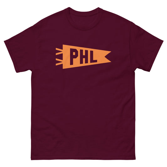 Airport Code Men's T-Shirt - Orange Graphic • PHL Philadelphia • YHM Designs - Image 02
