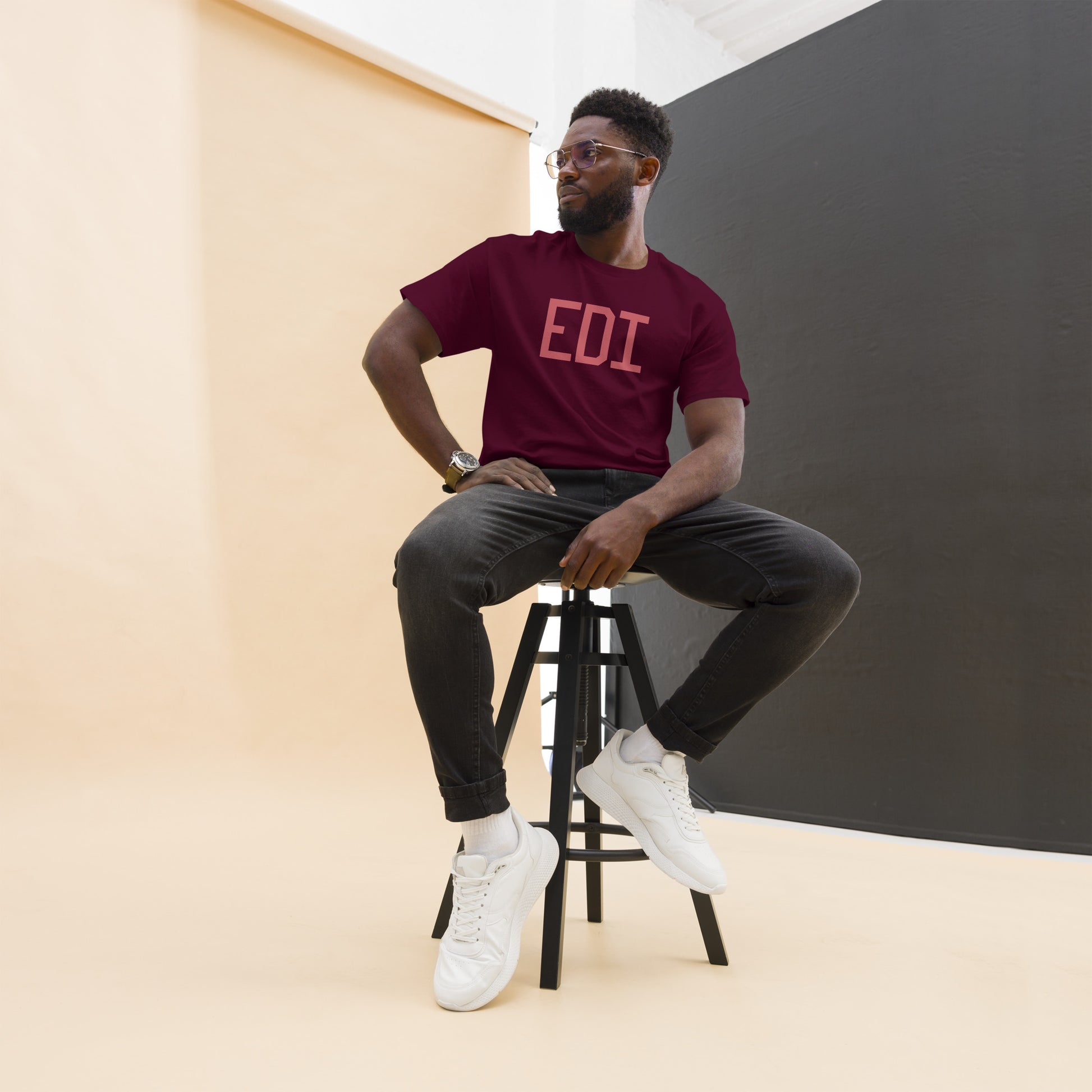 EDI Edinburgh Men's T-Shirt • Air Force Lettering in Deep Pink • YHM Designs - Image 04