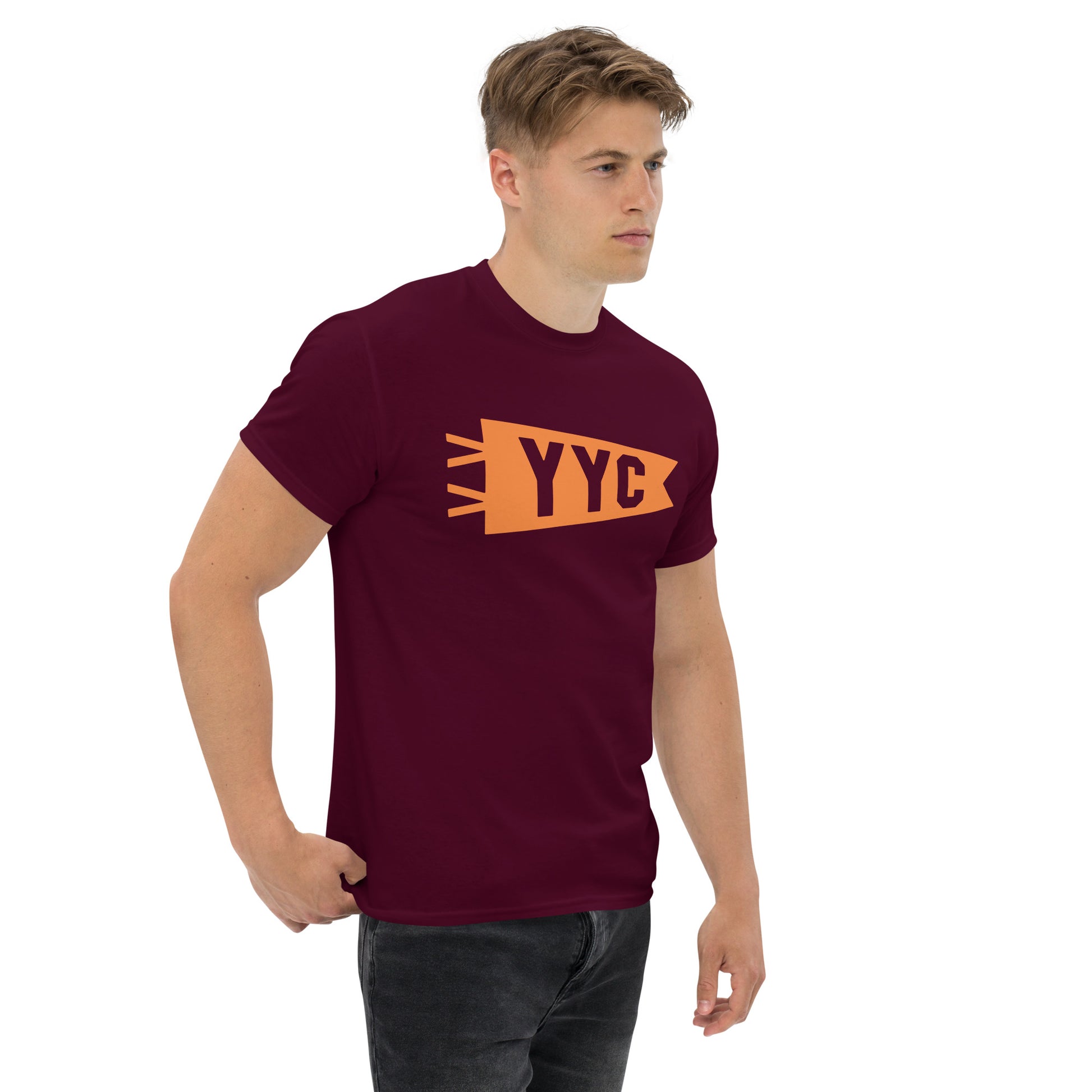 Airport Code Men's T-Shirt - Orange Graphic • YYC Calgary • YHM Designs - Image 06