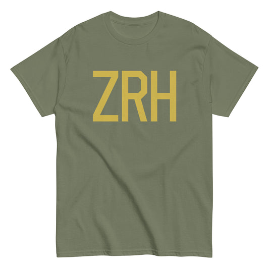 Aviation Enthusiast Men's Tee - Old Gold Graphic • ZRH Zurich • YHM Designs - Image 02