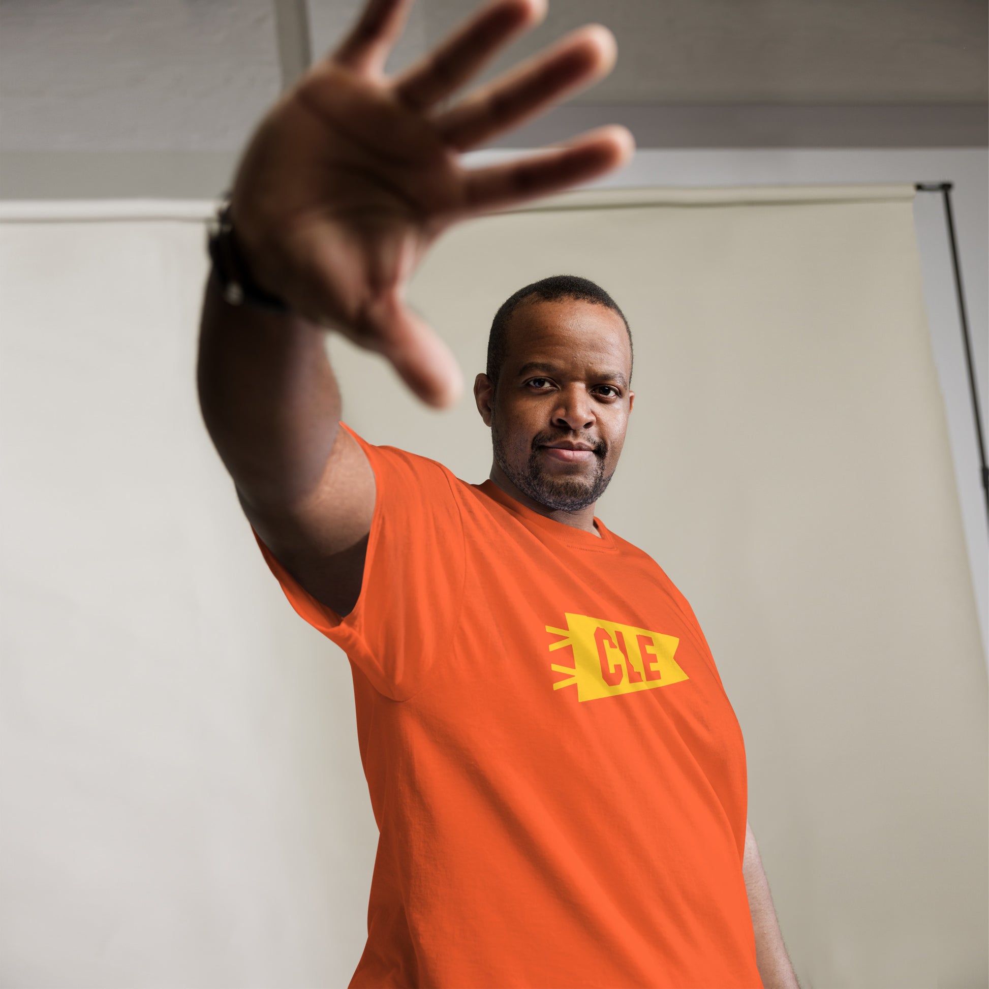 Airport Code Men's T-Shirt - Yellow Graphic • CLE Cleveland • YHM Designs - Image 07