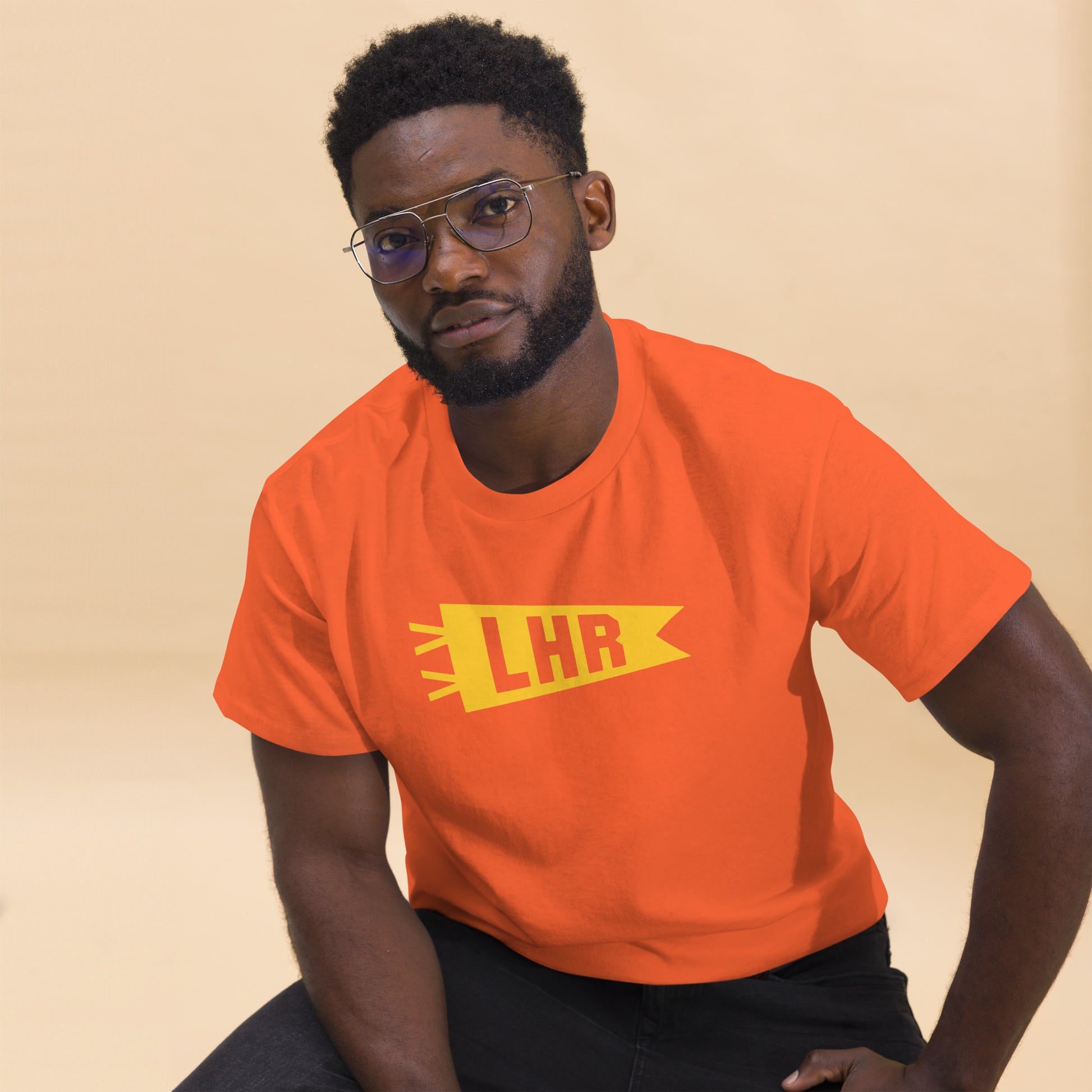 Airport Code Men's T-Shirt - Yellow Graphic • LHR London • YHM Designs - Image 08