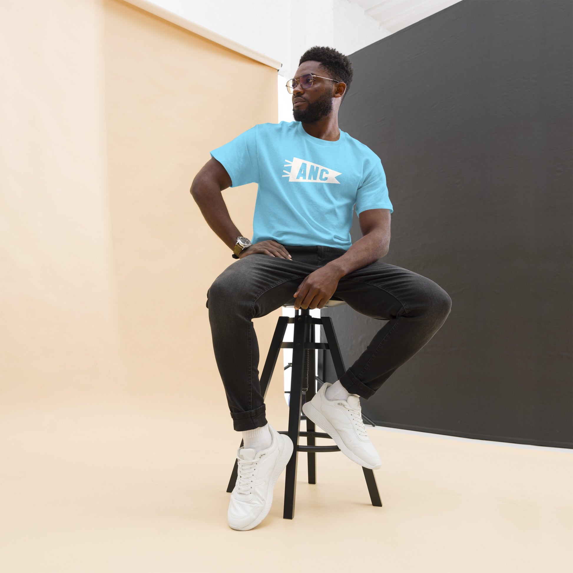 Airport Code Men's T-Shirt - White Graphic • ANC Anchorage • YHM Designs - Image 10