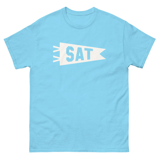 Airport Code Men's T-Shirt - White Graphic • SAT San Antonio • YHM Designs - Image 02