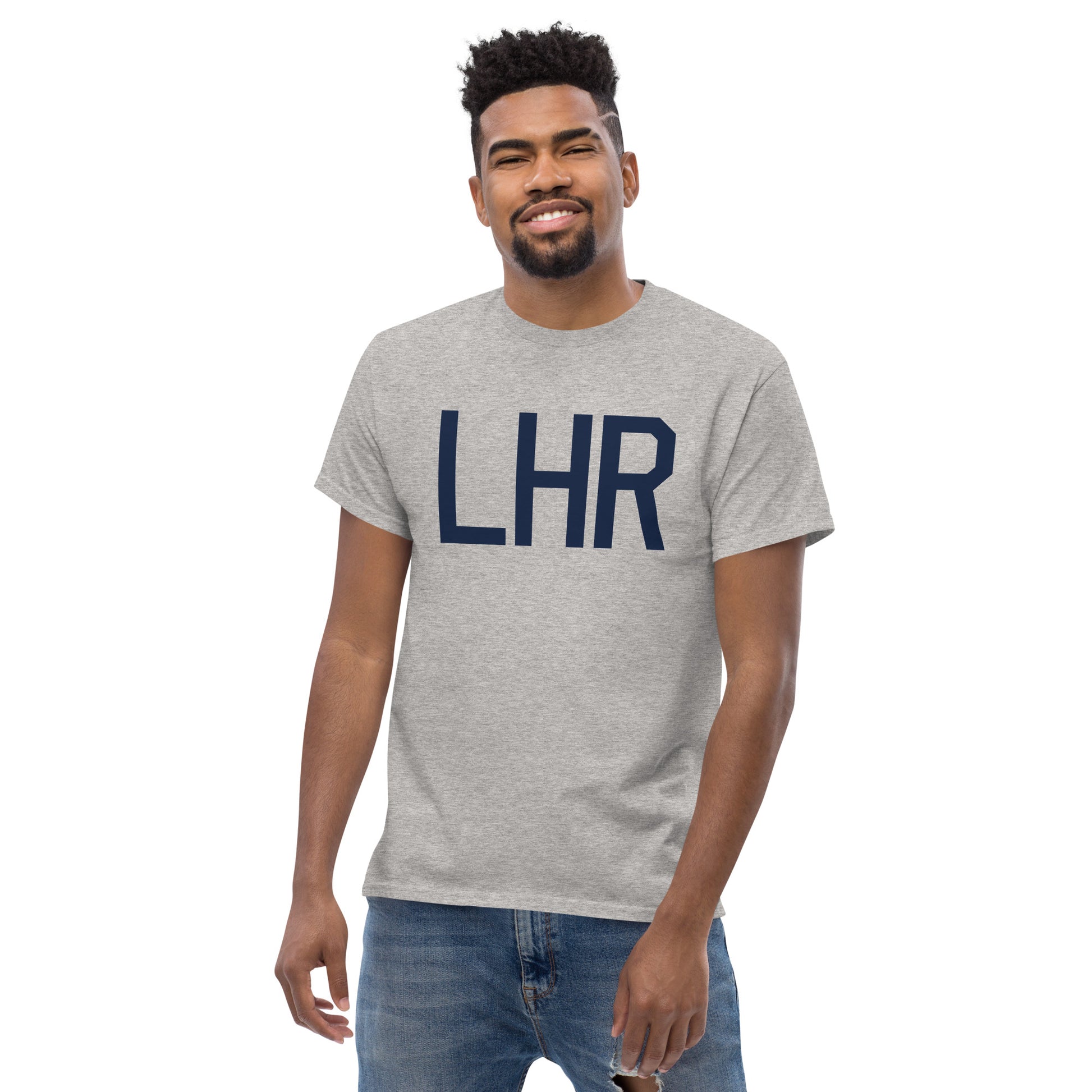 Aviation-Theme Men's T-Shirt - Navy Blue Graphic • LHR London • YHM Designs - Image 06