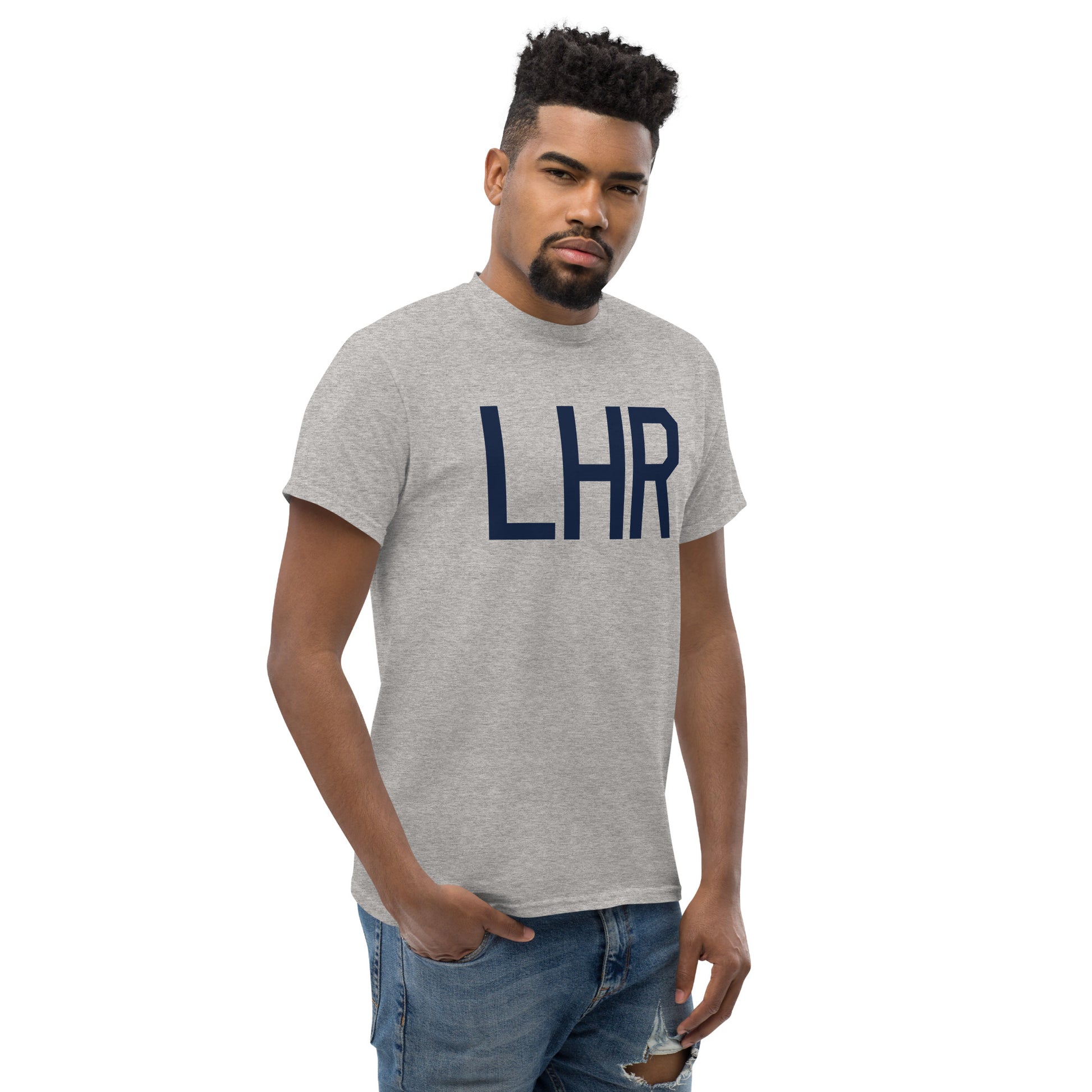 Aviation-Theme Men's T-Shirt - Navy Blue Graphic • LHR London • YHM Designs - Image 08