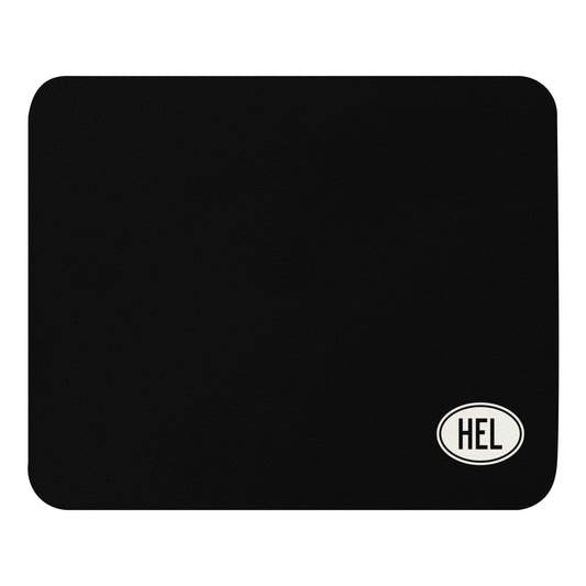 HEL Helsinki Mouse Pad • Black with Oval Car Sticker Design • YHM Designs - Image 01