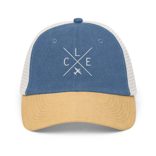 Crossed-X Pigment-Dyed Trucker Cap • CLE Cleveland • YHM Designs - Image 01