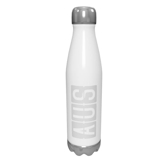 aus-austin-airport-code-water-bottle-with-split-flap-display-design-in-grey