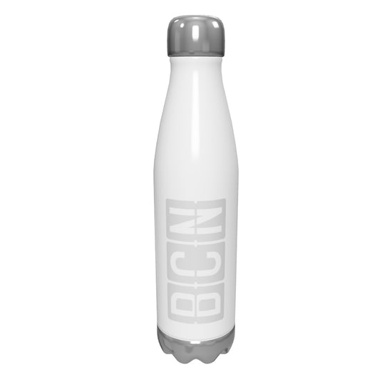 bcn-barcelona-airport-code-water-bottle-with-split-flap-display-design-in-grey