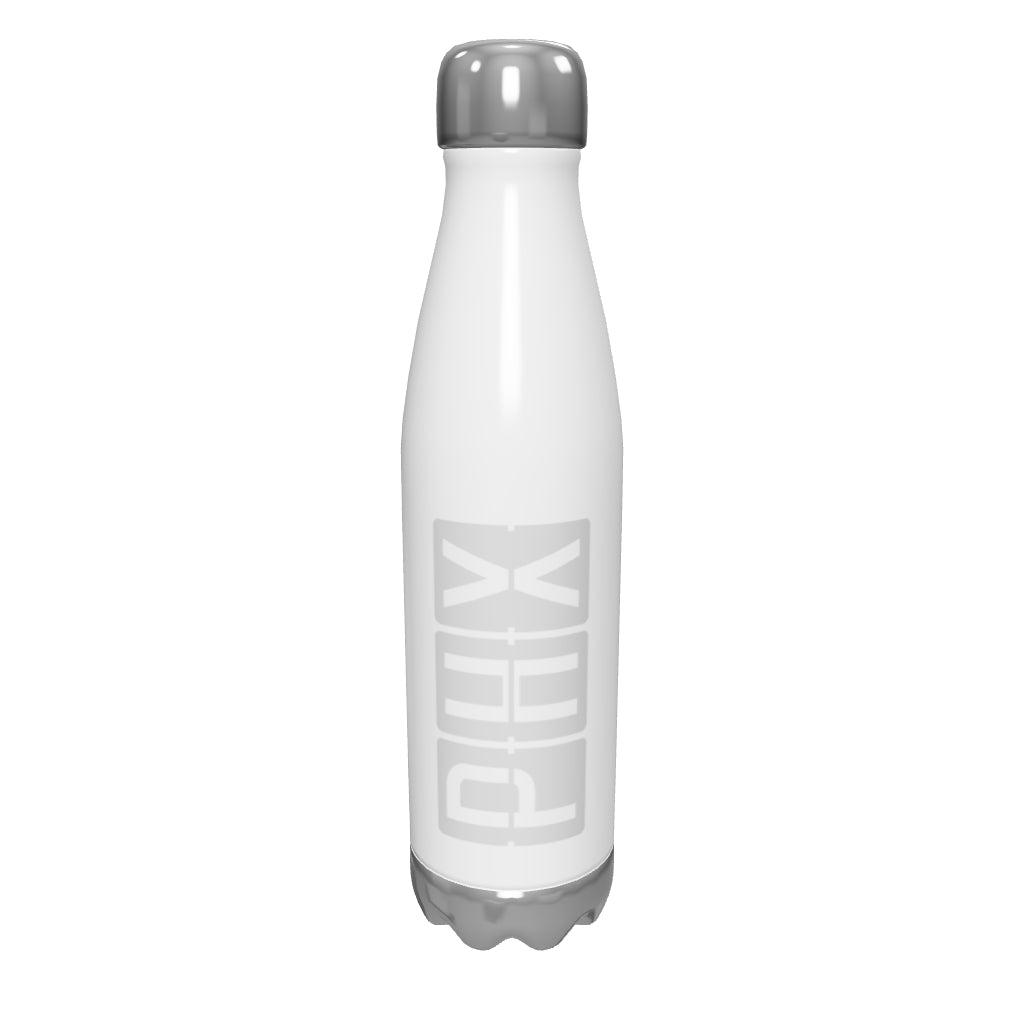 phx-phoenix-airport-code-water-bottle-with-split-flap-display-design-in-grey