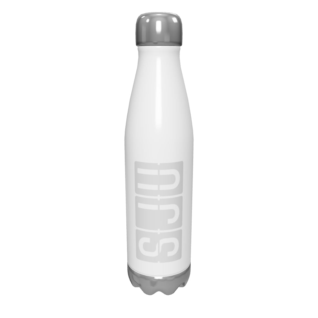 sju-san-juan-airport-code-water-bottle-with-split-flap-display-design-in-grey
