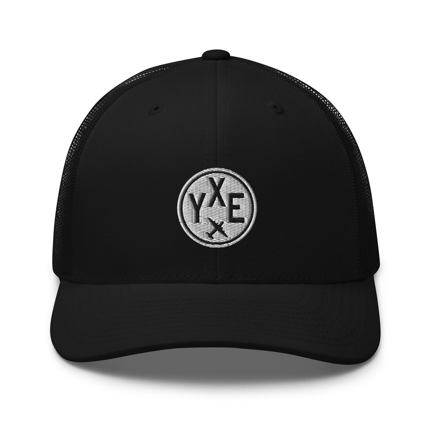 Roundel Trucker Hat - Black & White • YXE Saskatoon • YHM Designs - Image 06
