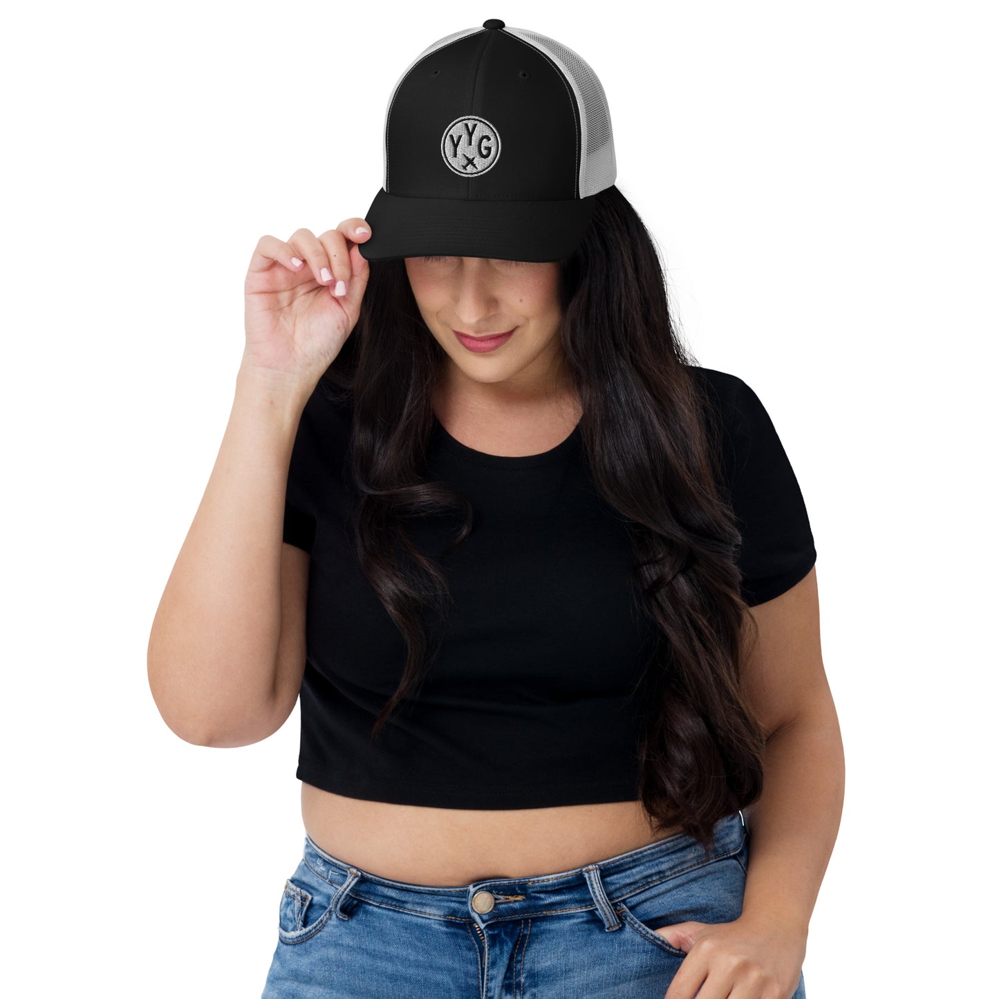 Roundel Trucker Hat - Black & White • YYG Charlottetown • YHM Designs - Image 05
