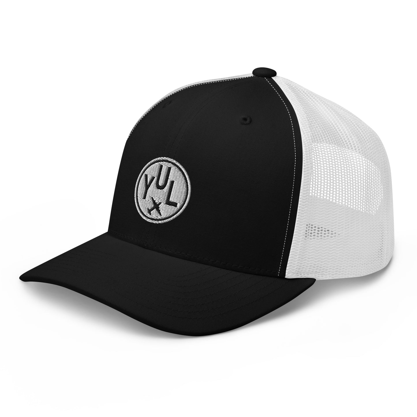 Roundel Trucker Hat - Black & White • YUL Montreal • YHM Designs - Image 01