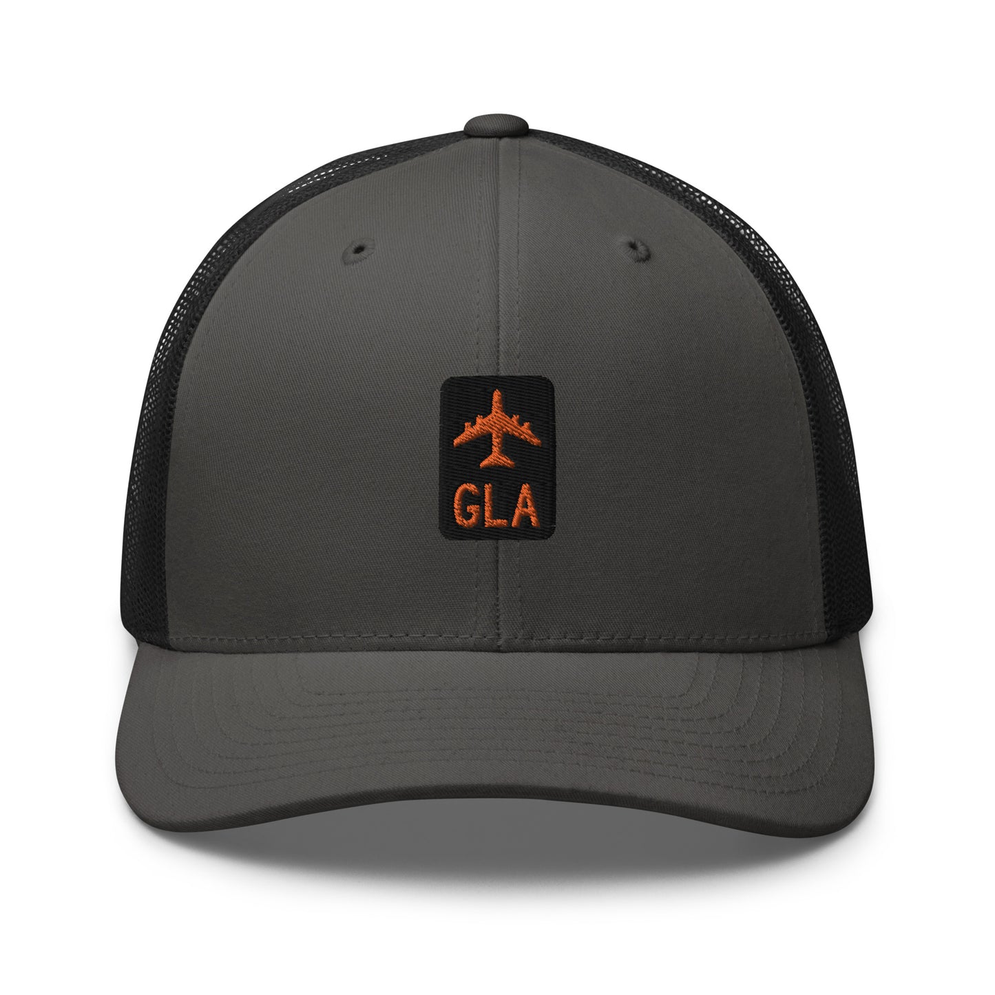 Retro Jetliner Trucker Hat • Black and Orange • GLA Glasgow • YHM Designs - Image 05