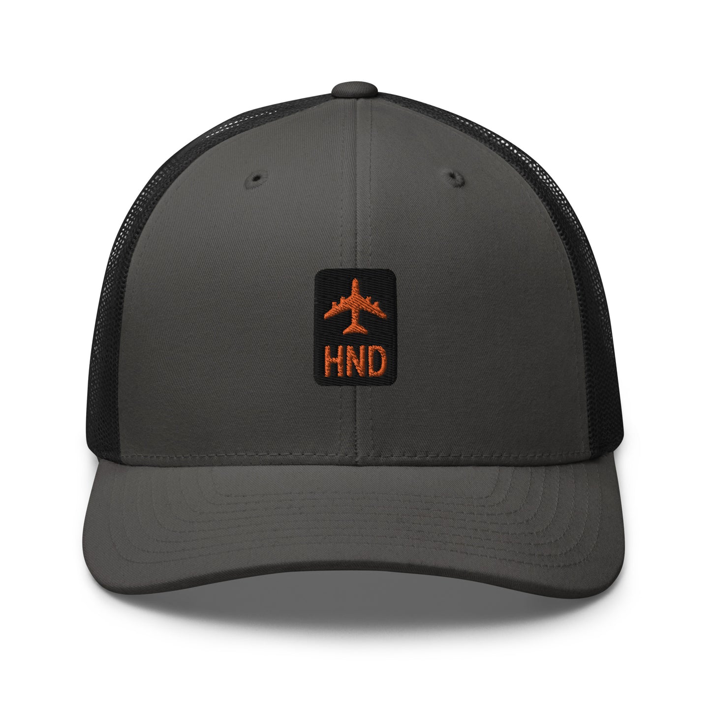 Retro Jetliner Trucker Hat • Black and Orange • HND Tokyo Souvenir • YHM Designs - Image 05