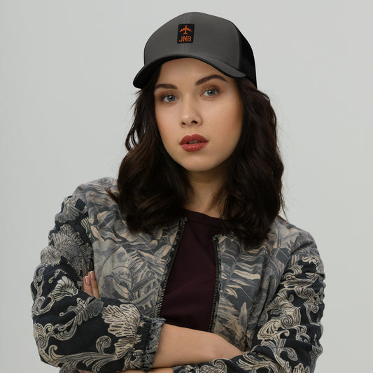 Retro Jetliner Trucker Hat • Black and Orange • JNB Johannesburg • YHM Designs - Image 02