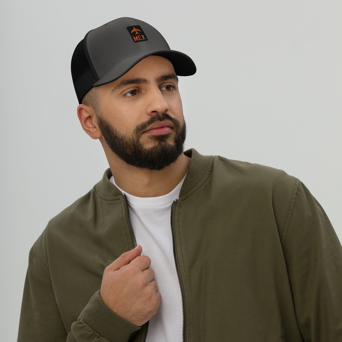 Retro Jetliner Trucker Hat • Black and Orange • MEX Mexico City • YHM Designs - Image 04