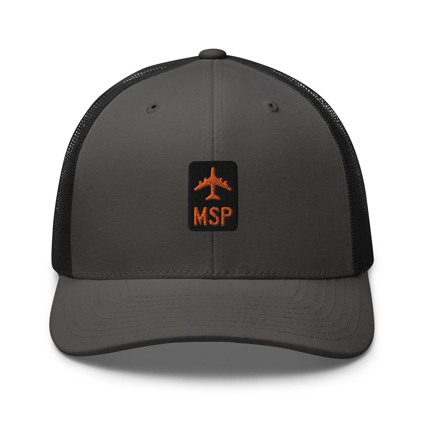 Retro Jetliner Trucker Hat • Black and Orange • MSP Minneapolis Souvenir • YHM Designs - Image 05