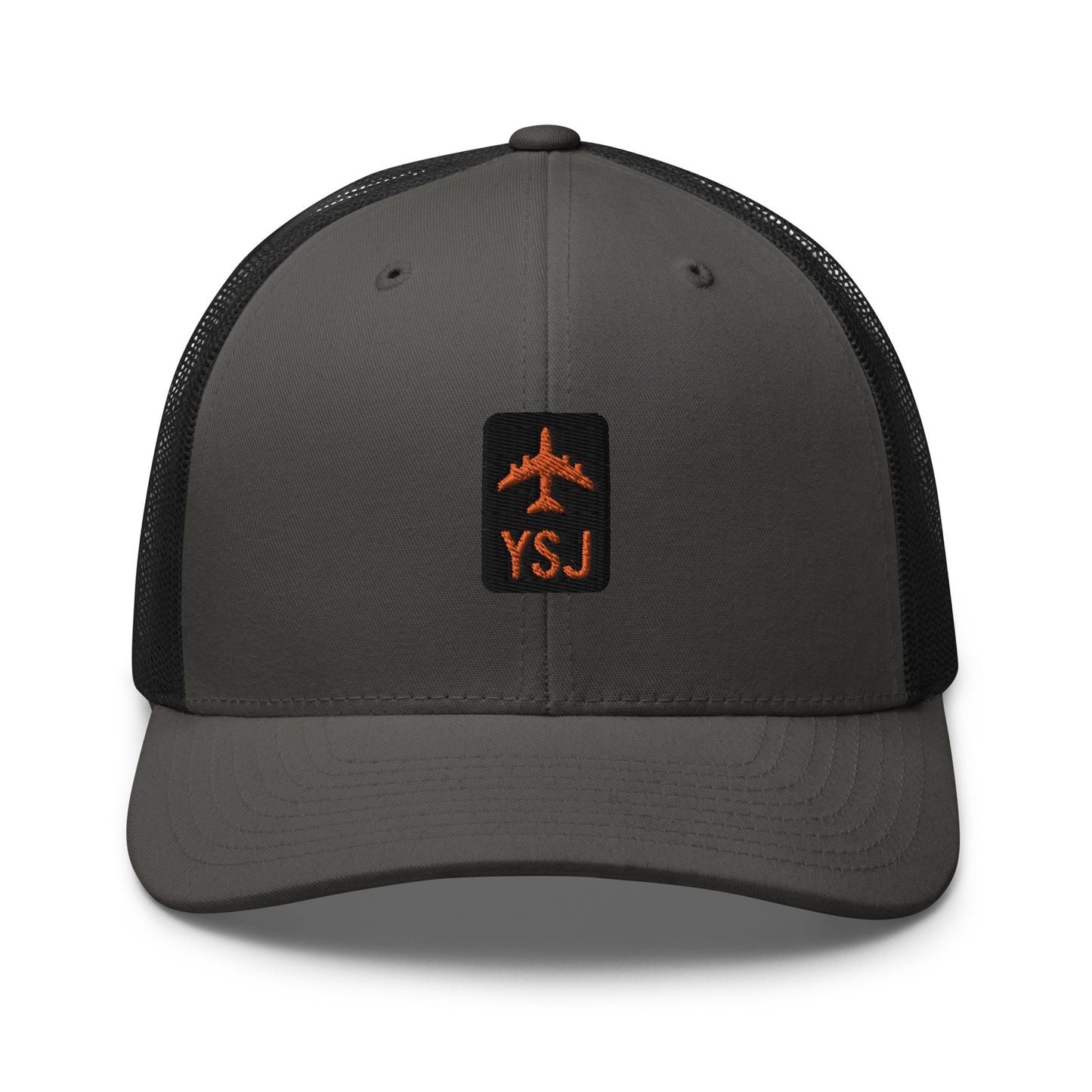 Retro Jetliner Trucker Hat • Black and Orange • YSJ Saint John Souvenir • YHM Designs - Image 05
