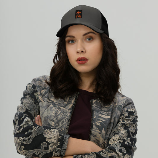 Retro Jetliner Trucker Hat • Black and Orange • YXU London • YHM Designs - Image 02