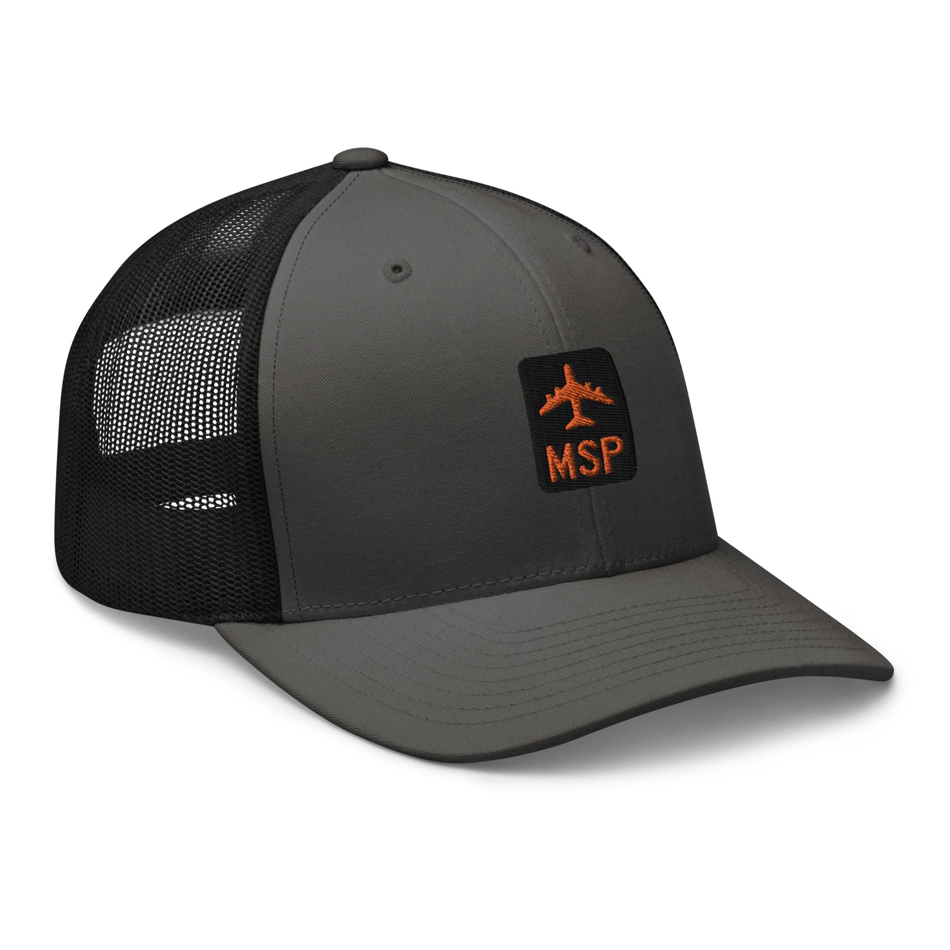 Retro Jetliner Trucker Hat • Black and Orange • MSP Minneapolis Souvenir • YHM Designs - Image 09