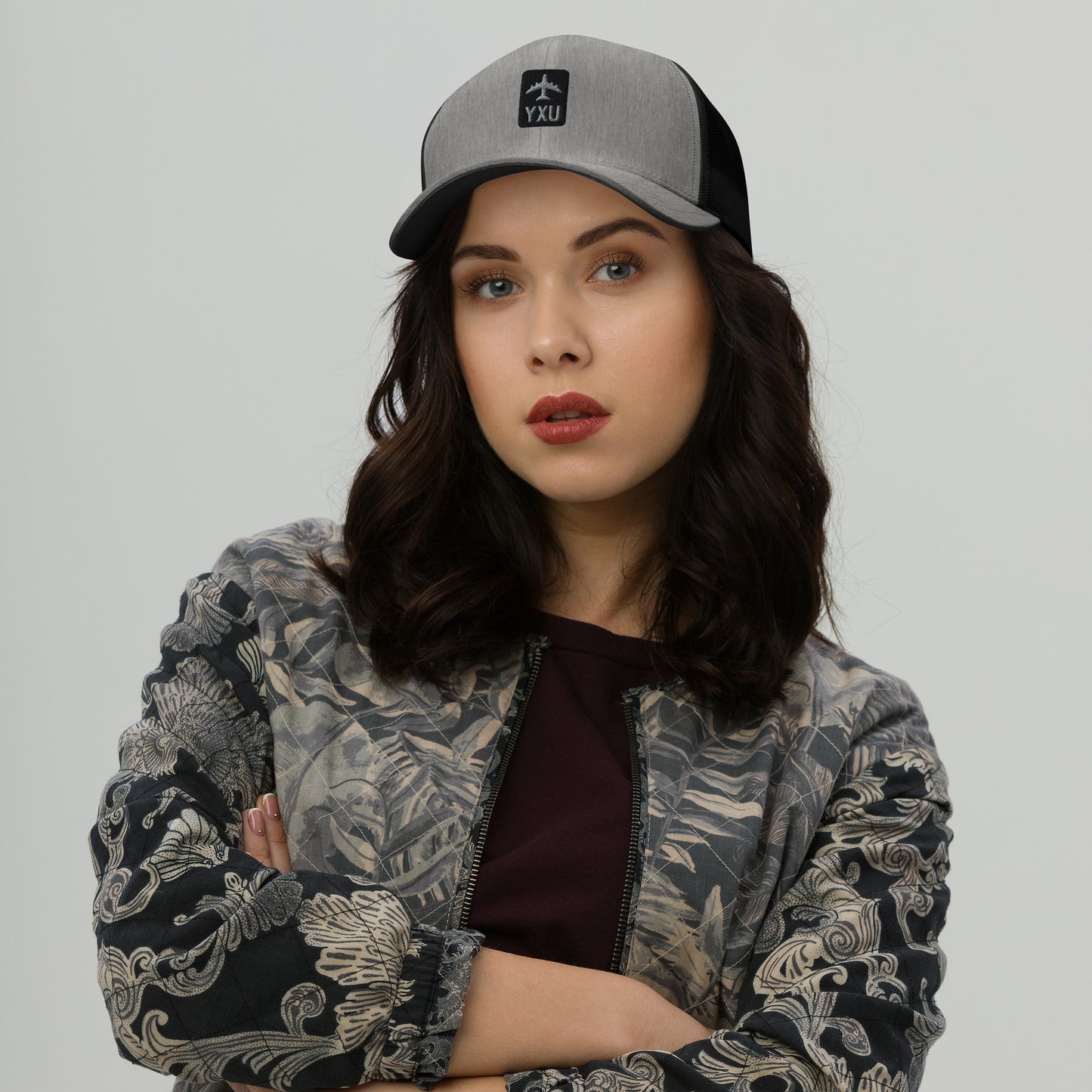 Retro Jetliner Trucker Hat • Black and Grey • YXU London • YHM Designs - Image 02