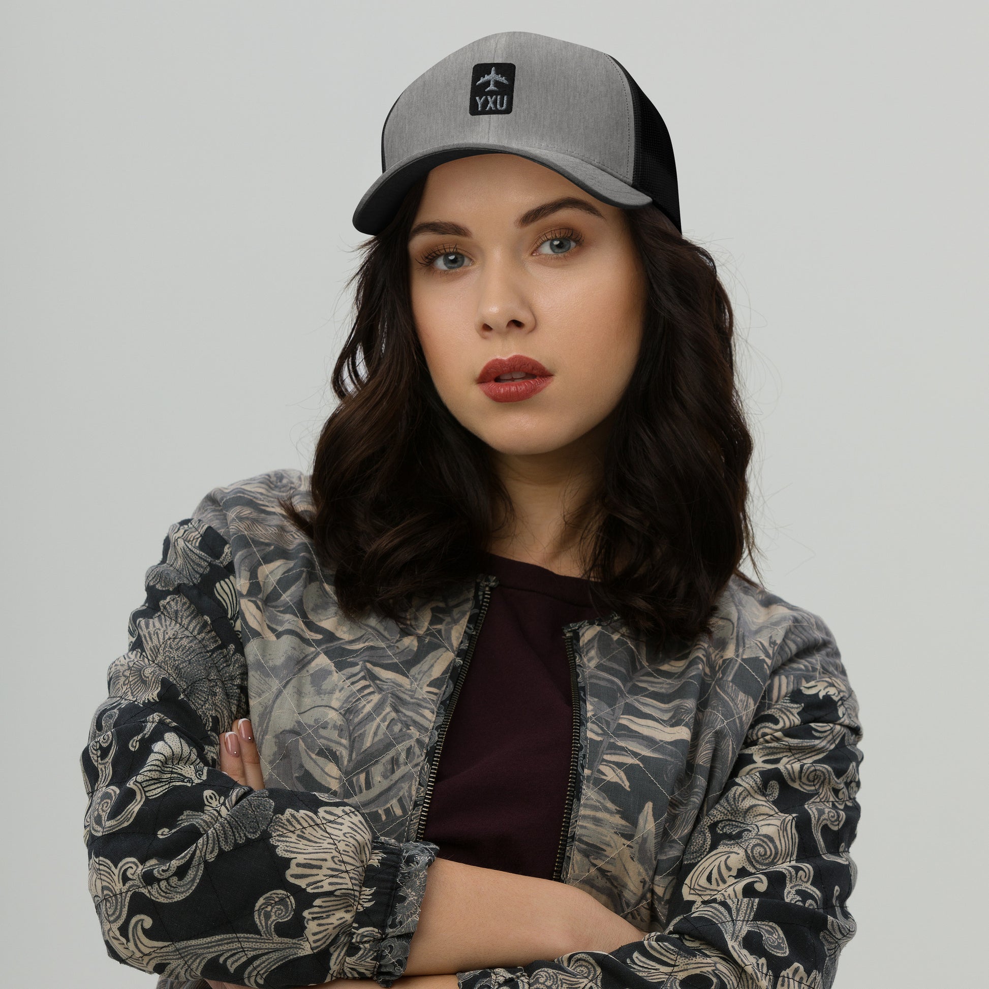 Retro Jetliner Trucker Hat • Black and Grey • YXU London • YHM Designs - Image 02