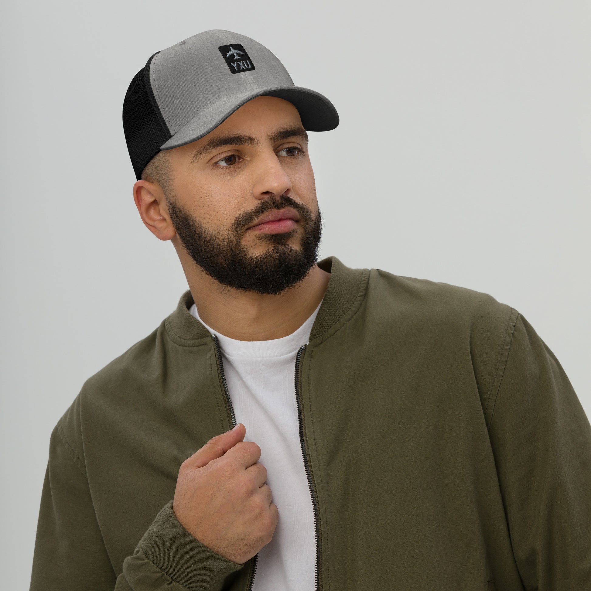 Retro Jetliner Trucker Hat • Black and Grey • YXU London • YHM Designs - Image 04