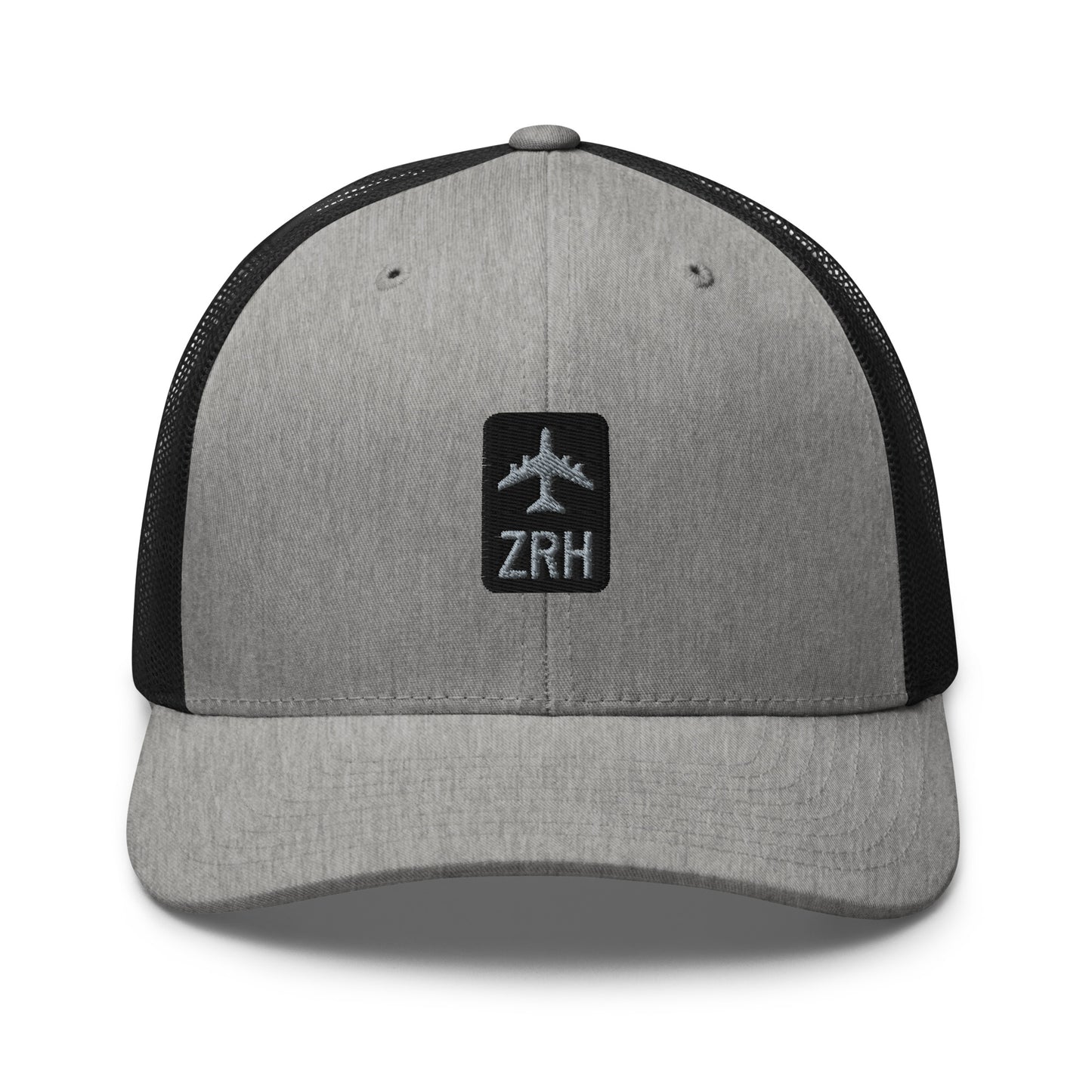 Retro Jetliner Trucker Hat • Black and Grey • ZRH Zurich Souvenir • YHM Designs - Image 05