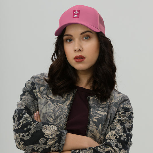 Retro Jetliner Trucker Hat • Pink and White • JNB Johannesburg • YHM Designs - Image 02