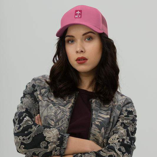 Retro Jetliner Trucker Hat • Pink and White • MEX Mexico City • YHM Designs - Image 02